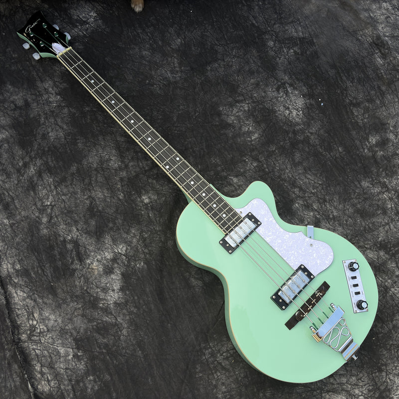 Pango Music 4 String Full Hollow Body Electric Bass Guitar with Gloss Seafoam Green Finish (YMZ-279)