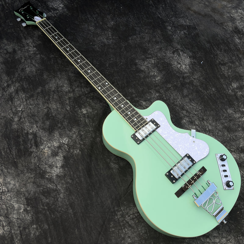 Pango Music 4 String Full Hollow Body Electric Bass Guitar with Gloss Seafoam Green Finish (YMZ-279)