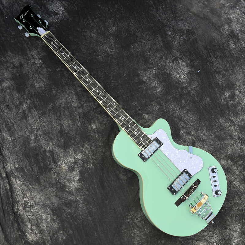 Pango Music 4 String Full Hollow Body Electric Bass Guitar with Gloss Seafoam Green Finish (YMZ-279)