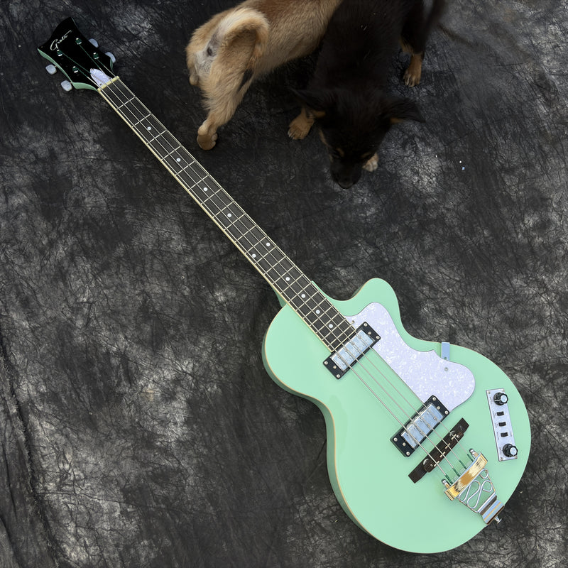 Pango Music 4 String Full Hollow Body Electric Bass Guitar with Gloss Seafoam Green Finish (YMZ-279)