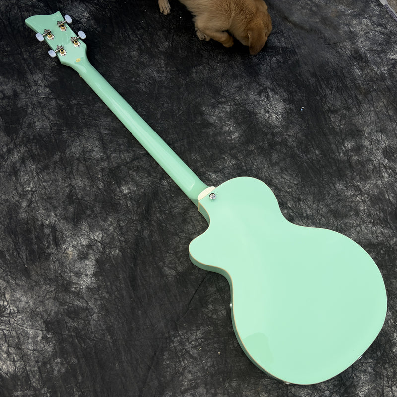 Pango Music 4 String Full Hollow Body Electric Bass Guitar with Gloss Seafoam Green Finish (YMZ-279)
