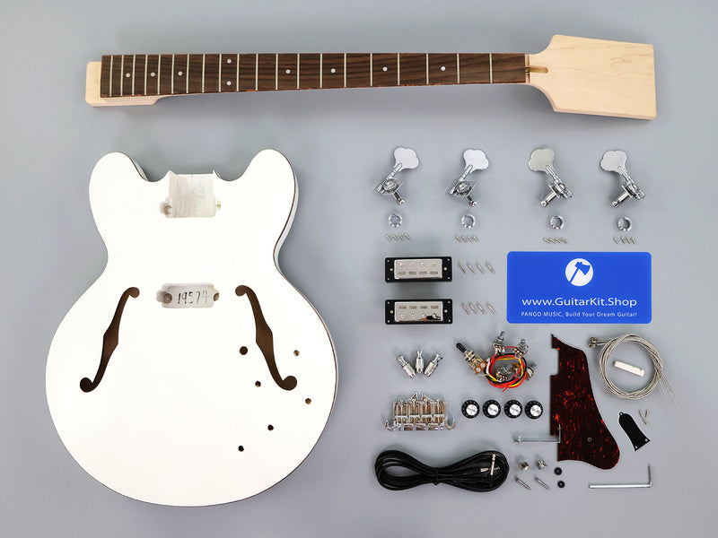 Pango Music 4 String Semi Hollow 335 Style DIY Electric Bass Guitar Kit (19574, Limited Edition)