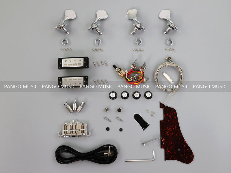 Pango Music 4 String Semi Hollow 335 Style DIY Electric Bass Guitar Kit (19574, Limited Edition)