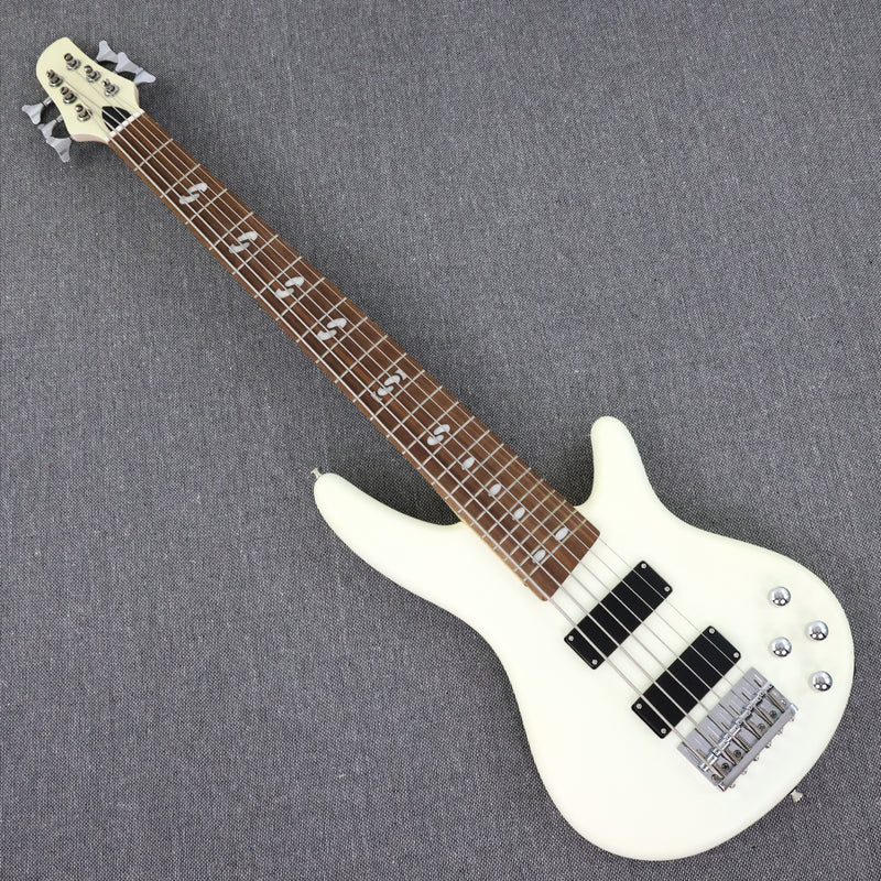Pango Music 6 String Alder Body Electric Bass Guitar with Satin Ivory Finish (LEB-482)