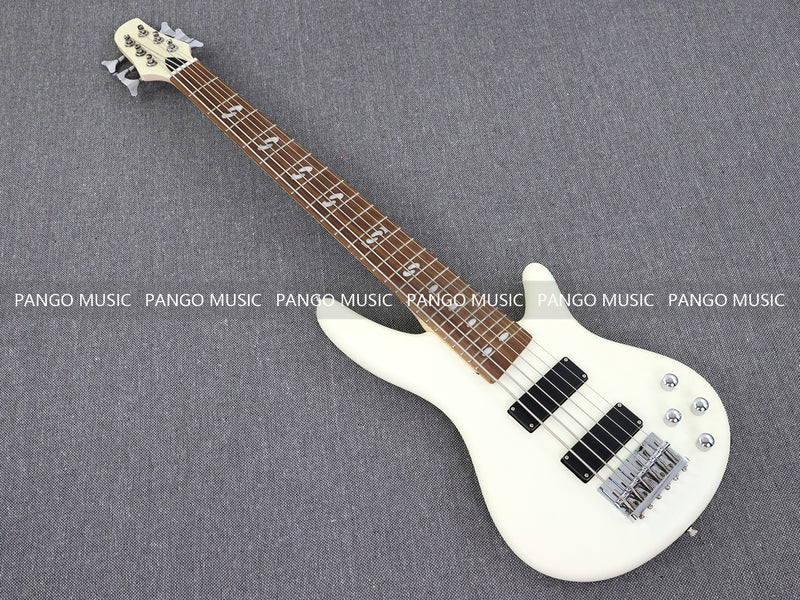 Pango Music 6 String Alder Body Electric Bass Guitar with Satin Ivory Finish (LEB-482)