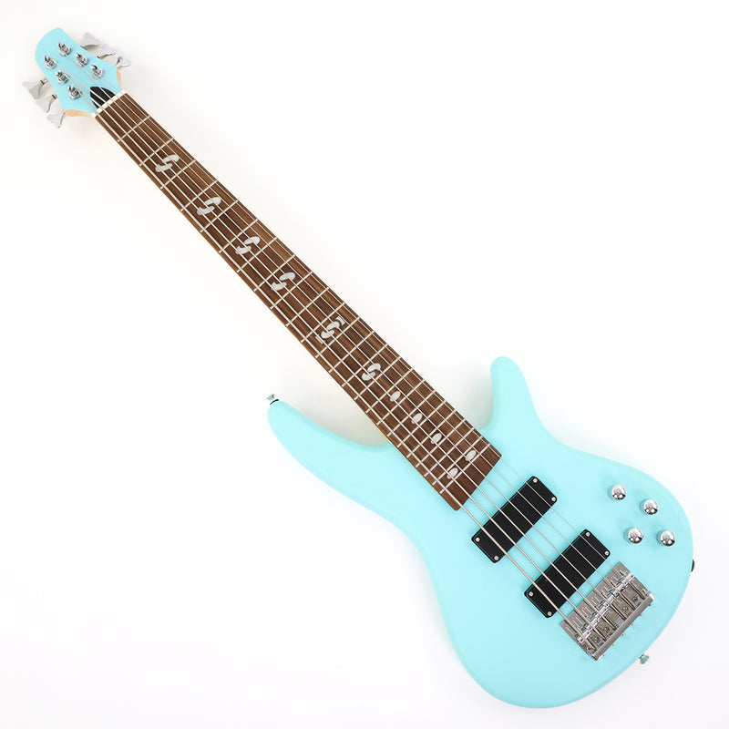 Pango Music 6 String Alder Body Electric Bass Guitar with Satin Mint Green Finish (LEB-481)