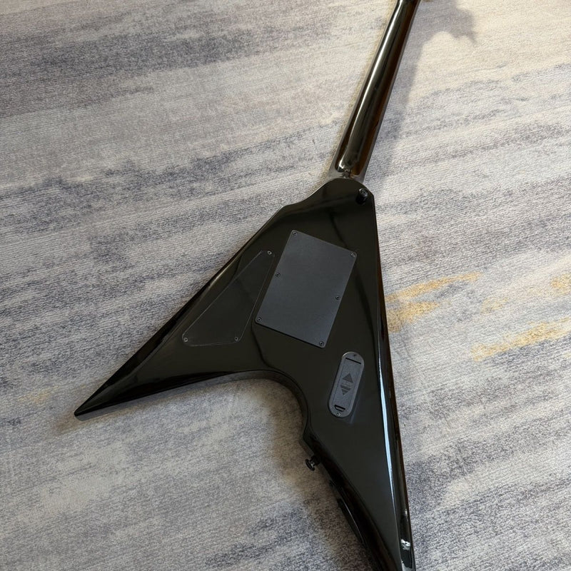 Flying V Style Electric Guitar - Gloss Black, Active Dual Humbuckers & Floyd Rose Style Tremolo (LRG-048)