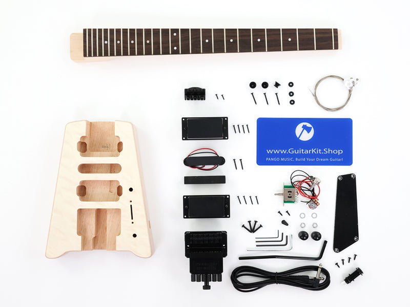 Pango Music Headless Electric Guitar Kit with Double Locking Tremolo & Quilted Maple Top (PWY-338)