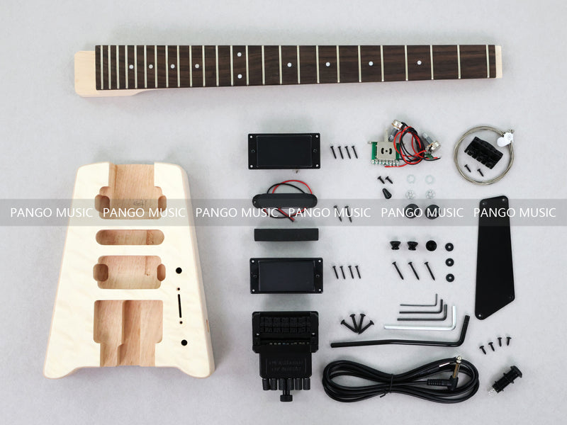 Pango Music Headless Electric Guitar Kit with Double Locking Tremolo & Quilted Maple Top (PWY-338)