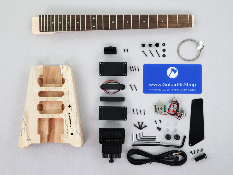 Pango Music Headless Electric Guitar Kit with Double Locking Tremolo & Spalted Maple Top (PWY-337)