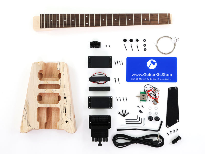 Pango Music Headless Electric Guitar Kit with Double Locking Tremolo & Spalted Maple Top (PWY-337)