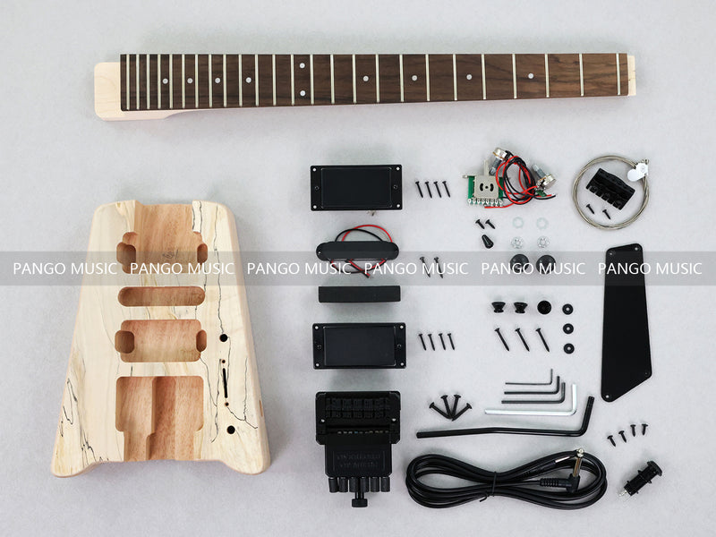 Pango Music Headless Electric Guitar Kit with Double Locking Tremolo & Spalted Maple Top (PWY-337)