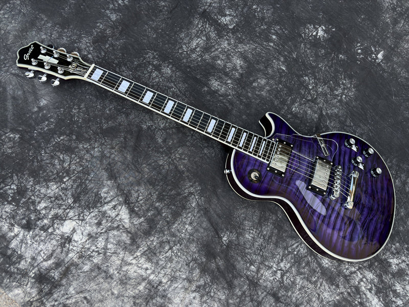 Pango Music LP Custom Style Electric Guitar with Gloss Transparent Purple Burst Finish (YMZ-283)