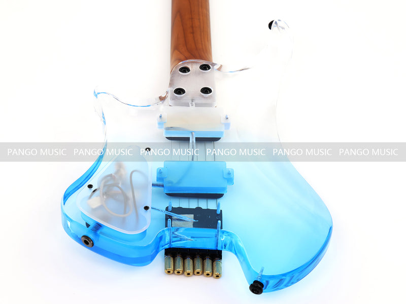 Pango Music Transparent Blue Fade Solid Acrylic Body Headless Electric Guitar (PHG-179-B)