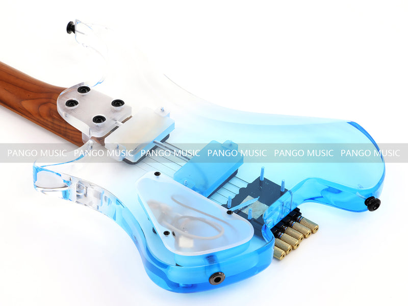 Pango Music Transparent Blue Fade Solid Acrylic Body Headless Electric Guitar (PHG-179-B)