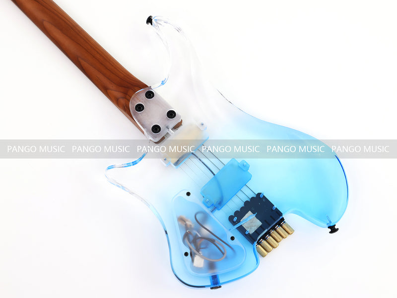 Pango Music Transparent Blue Fade Solid Acrylic Body Headless Electric Guitar (PHG-179-B)