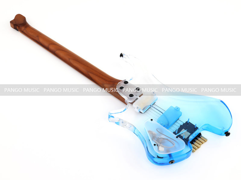 Pango Music Transparent Blue Fade Solid Acrylic Body Headless Electric Guitar (PHG-179-B)