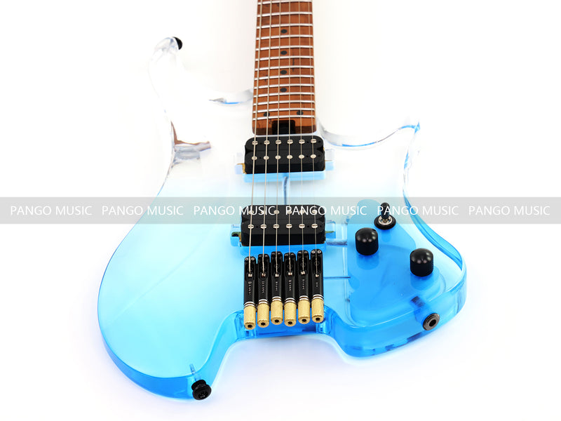 Pango Music Transparent Blue Fade Solid Acrylic Body Headless Electric Guitar (PHG-179-B)