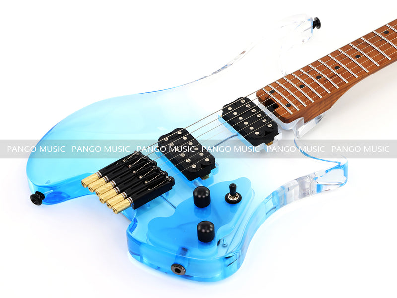 Pango Music Transparent Blue Fade Solid Acrylic Body Headless Electric Guitar (PHG-179-B)
