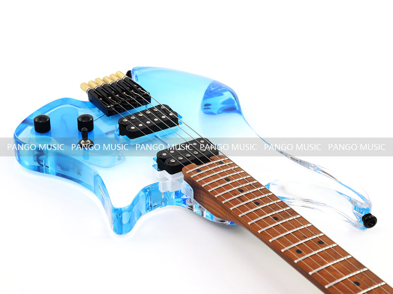 Pango Music Transparent Blue Fade Solid Acrylic Body Headless Electric Guitar (PHG-179-B)