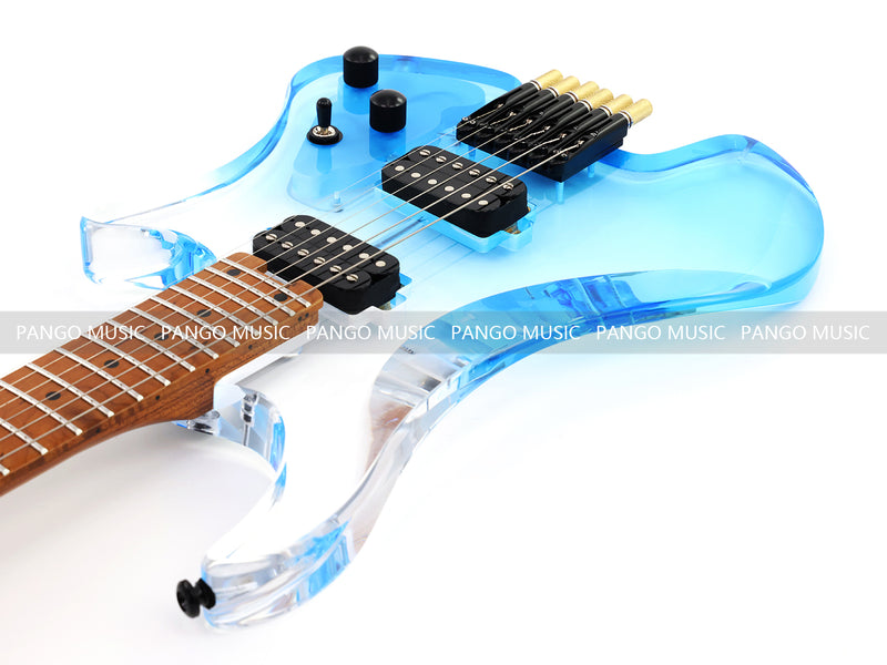 Pango Music Transparent Blue Fade Solid Acrylic Body Headless Electric Guitar (PHG-179-B)