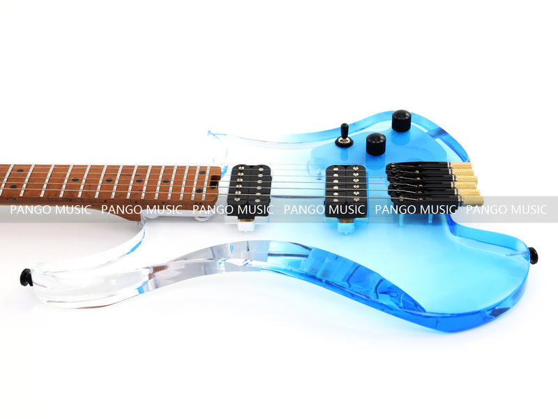 Pango Music Transparent Blue Fade Solid Acrylic Body Headless Electric Guitar (PHG-179-B)