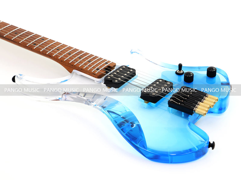 Pango Music Transparent Blue Fade Solid Acrylic Body Headless Electric Guitar (PHG-179-B)