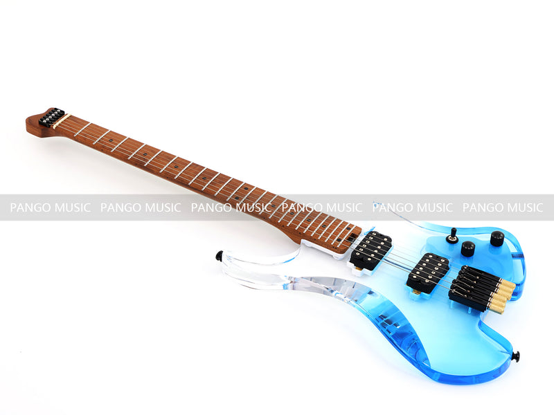 Pango Music Transparent Blue Fade Solid Acrylic Body Headless Electric Guitar (PHG-179-B)