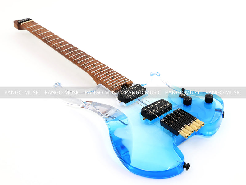 Pango Music Transparent Blue Fade Solid Acrylic Body Headless Electric Guitar (PHG-179-B)