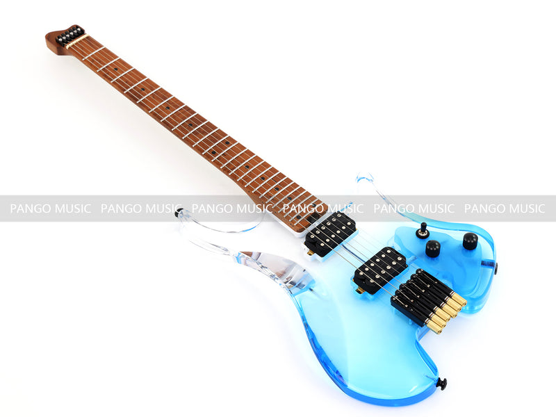 Pango Music Transparent Blue Fade Solid Acrylic Body Headless Electric Guitar (PHG-179-B)