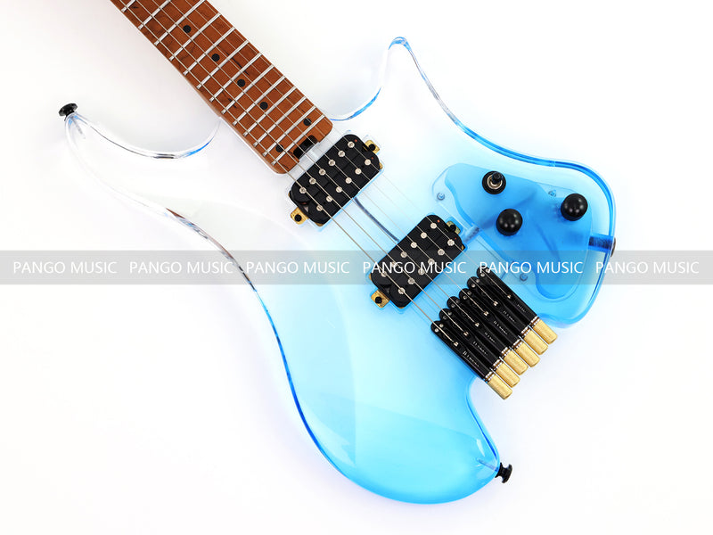 Pango Music Transparent Blue Fade Solid Acrylic Body Headless Electric Guitar (PHG-179-B)