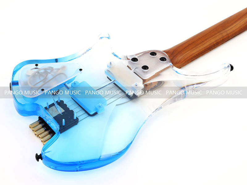 Pango Music Transparent Blue Fade Solid Acrylic Body Headless Electric Guitar (PHG-179-B)