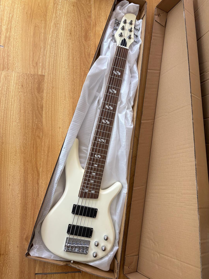 Pango Music 6 String Alder Body Electric Bass Guitar with Satin Ivory Finish (LEB-482)