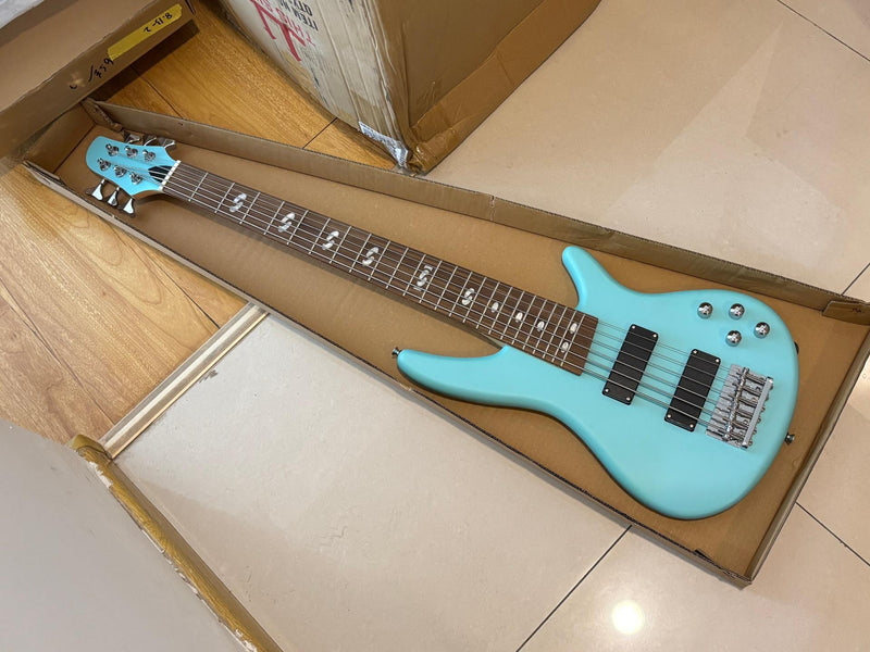 Pango Music 6 String Alder Body Electric Bass Guitar with Satin Mint Green Finish (LEB-481)