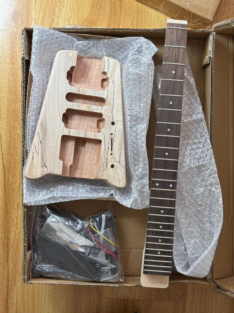 Pango Music Headless Electric Guitar Kit with Double Locking Tremolo & Spalted Maple Top (PWY-337)