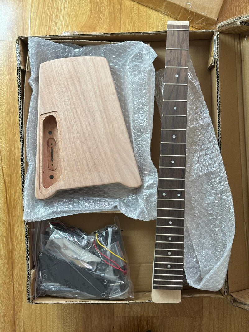 Pango Music Headless Electric Guitar Kit with Double Locking Tremolo & Spalted Maple Top (PWY-337)