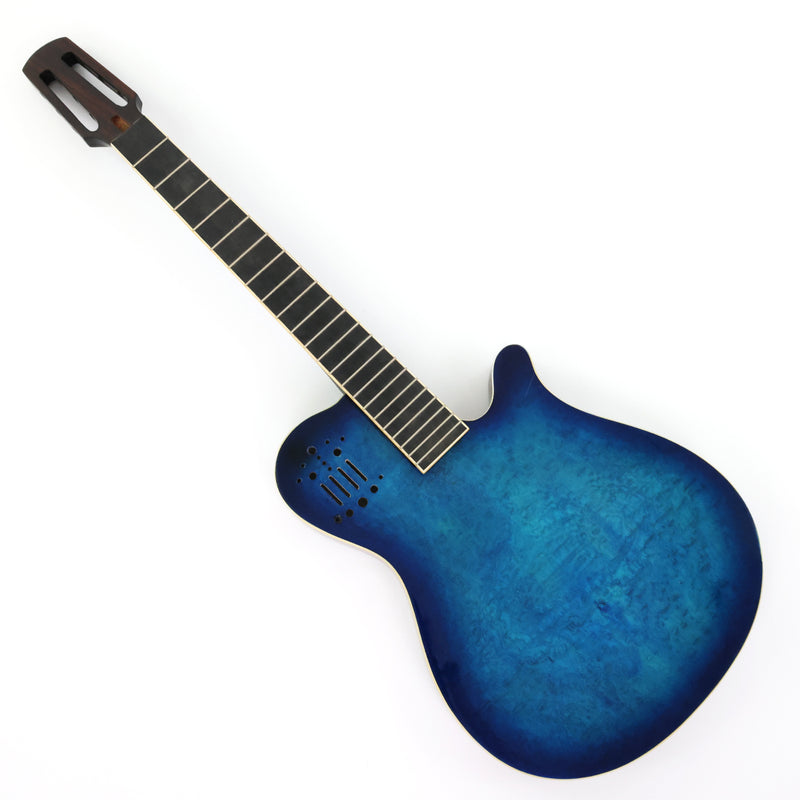 Pre-Finished Gloss Blue Burst Silent Travel Guitar - Frets & Neck Plate Installed, No Additional Parts or Electronics(PJY-004)
