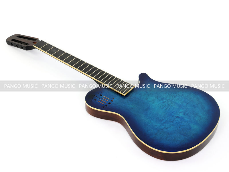 Pre-Finished Gloss Blue Burst Silent Travel Guitar - Frets & Neck Plate Installed, No Additional Parts or Electronics(PJY-004)