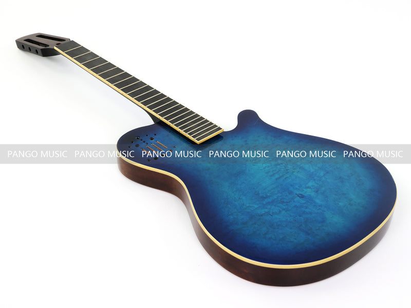 Pre-Finished Gloss Blue Burst Silent Travel Guitar - Frets & Neck Plate Installed, No Additional Parts or Electronics(PJY-004)