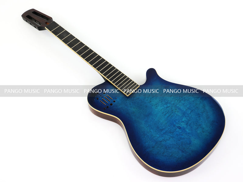 Pre-Finished Gloss Blue Burst Silent Travel Guitar - Frets & Neck Plate Installed, No Additional Parts or Electronics(PJY-004)