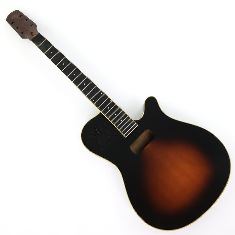 Pre-Finished Matte Sunburst Silent Travel Guitar - Frets & Neck Plate Installed, No Additional Parts or Electronics(PJY-003)