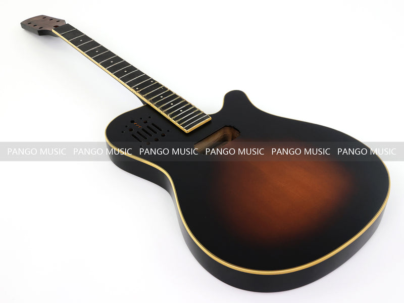 Pre-Finished Matte Sunburst Silent Travel Guitar - Frets & Neck Plate Installed, No Additional Parts or Electronics(PJY-003)