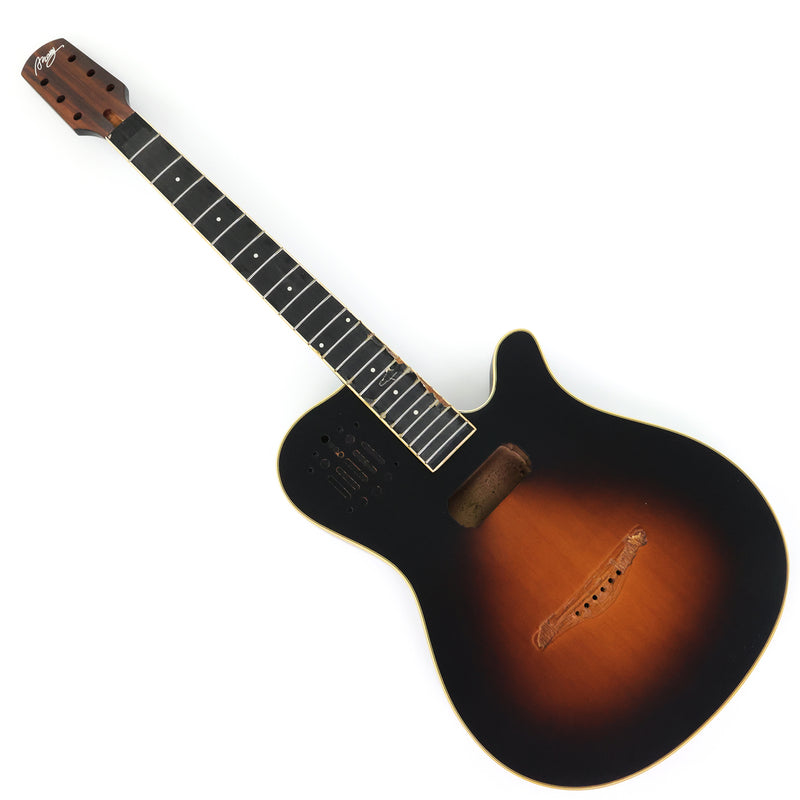 Pre-Finished Matte Sunburst Silent Travel Guitar - Frets & Neck Plate Installed, No Additional Parts or Electronics(PJY-005)