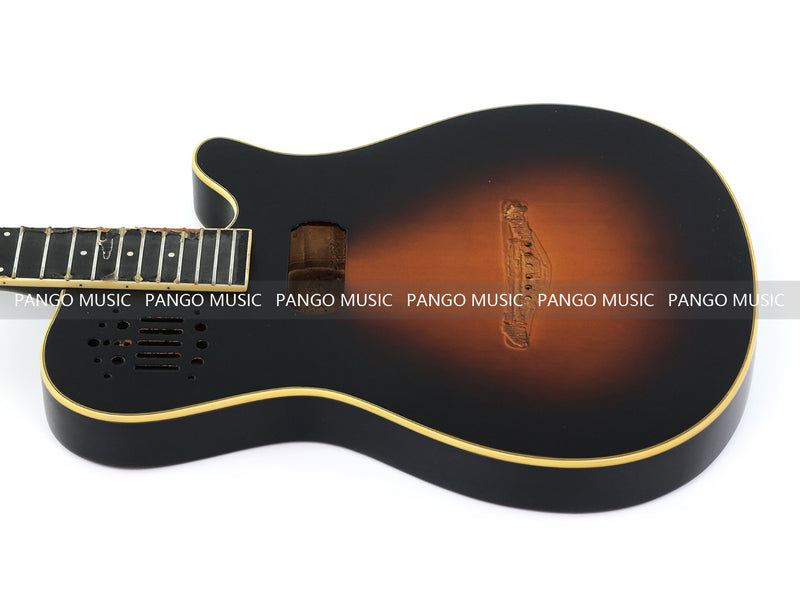 Pre-Finished Matte Sunburst Silent Travel Guitar - Frets & Neck Plate Installed, No Additional Parts or Electronics(PJY-005)