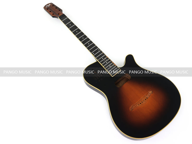 Pre-Finished Matte Sunburst Silent Travel Guitar - Frets & Neck Plate Installed, No Additional Parts or Electronics(PJY-005)