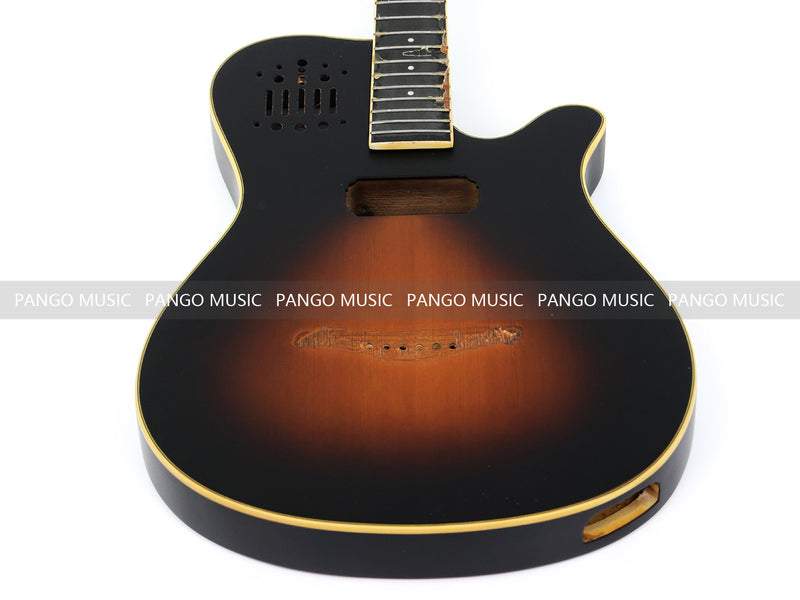 Pre-Finished Matte Sunburst Silent Travel Guitar - Frets & Neck Plate Installed, No Additional Parts or Electronics(PJY-005)