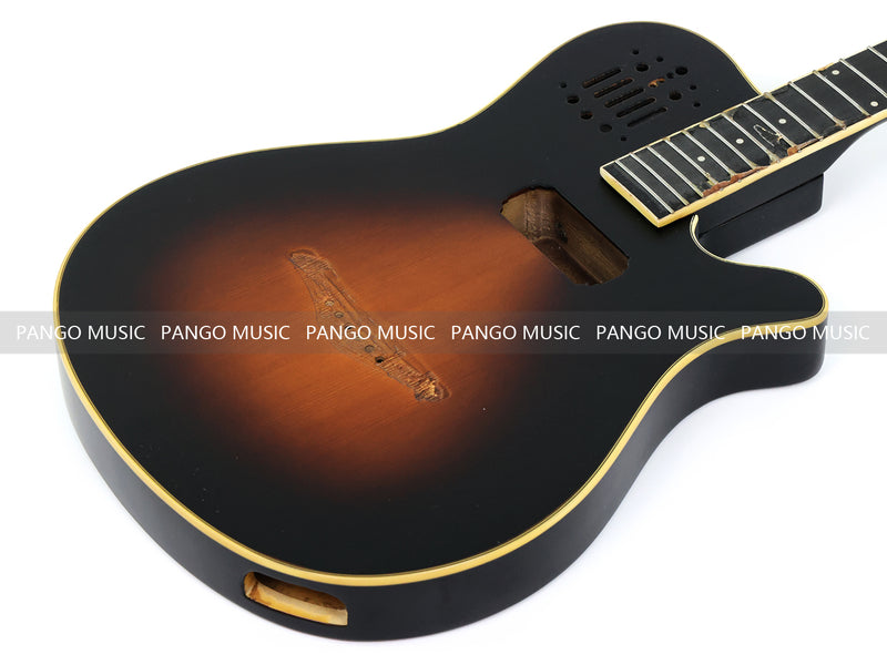 Pre-Finished Matte Sunburst Silent Travel Guitar - Frets & Neck Plate Installed, No Additional Parts or Electronics(PJY-005)