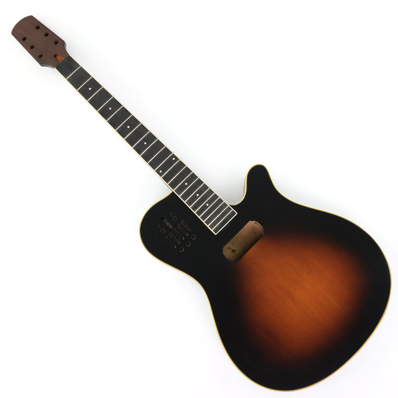 Pre-Finished Matte Sunburst Silent Travel Guitar - Frets & Neck Plate Installed, No Additional Parts or Electronics(PJY-006)