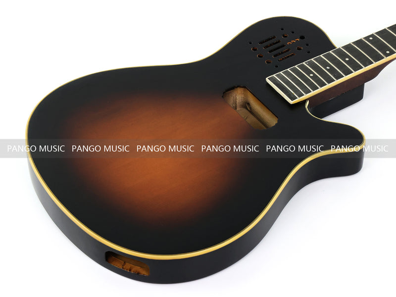 Pre-Finished Matte Sunburst Silent Travel Guitar - Frets & Neck Plate Installed, No Additional Parts or Electronics(PJY-006)