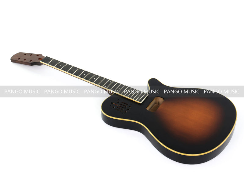 Pre-Finished Matte Sunburst Silent Travel Guitar - Frets & Neck Plate Installed, No Additional Parts or Electronics(PJY-006)